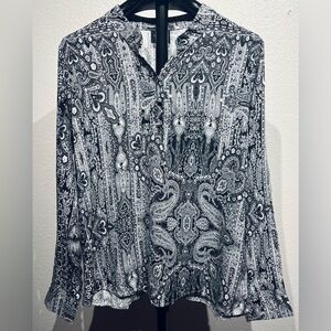 Legend Worldwide Black & White Paisley Pattern Long Sleeve Blouse - Size M
